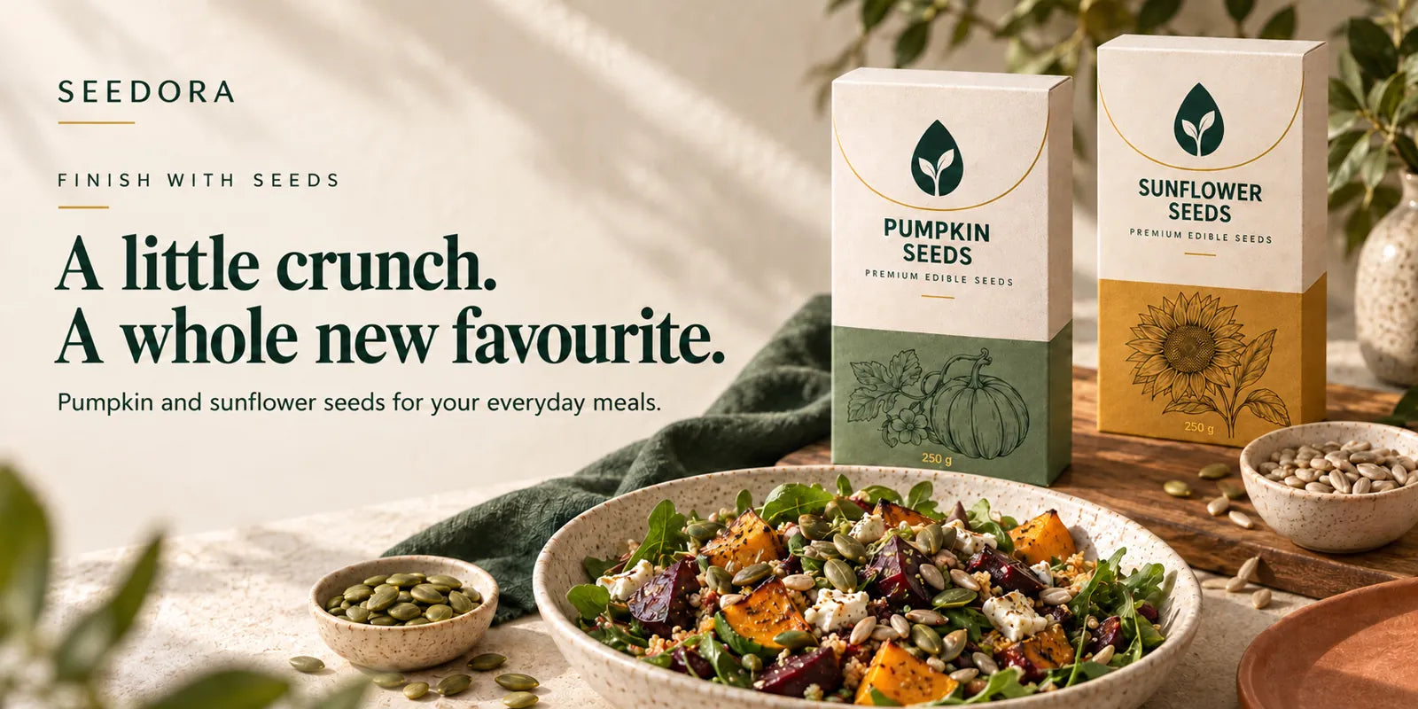 Seedora — A little crunch. A whole new favourite. Pumpkin and sunflower seeds for your everyday meals.